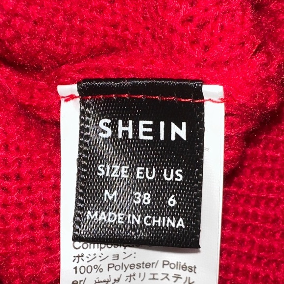 Shein Red Knit Cardigan with Black Flower Accent – Size M Office Church Party - Picture 5 of 11